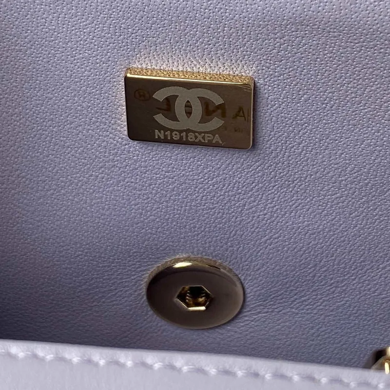 Chanel AS2431 Mini flap Lambskin bag with top handle Light gold Purple