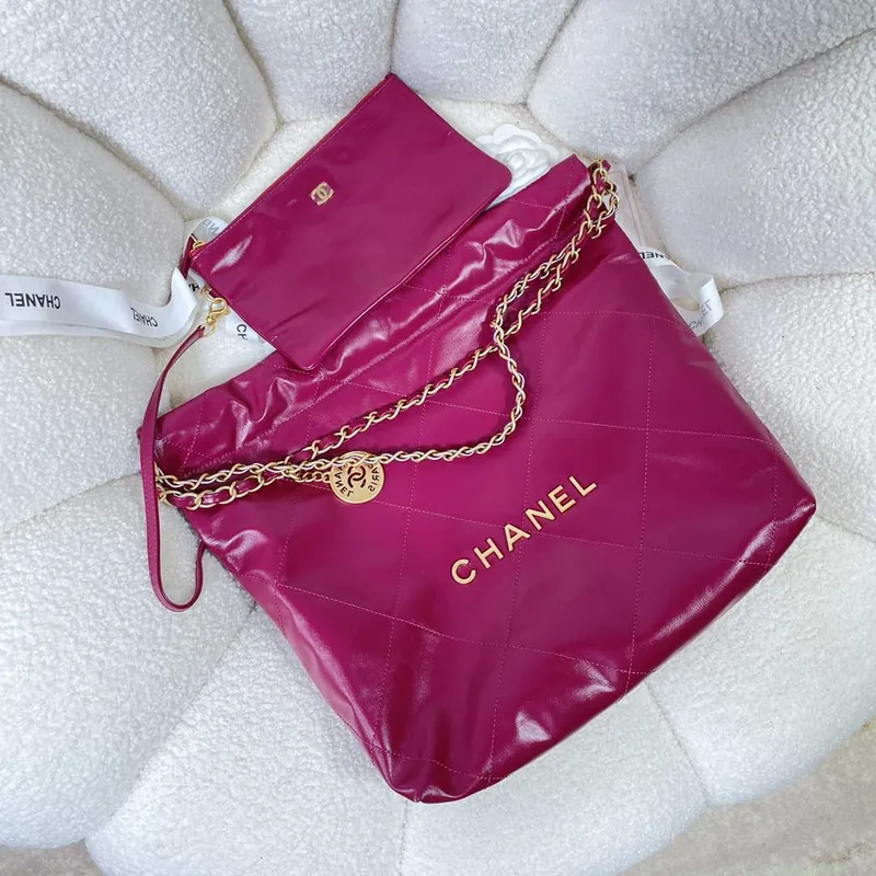 Chanel 22 Small Handbag Shiny Calfskin AS3260 Rose Red