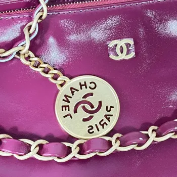 Chanel 22 Small Handbag Shiny Calfskin AS3260 Rose Red