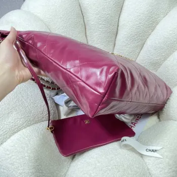 Chanel 22 Large Handbag Shiny Calfskin AS3262 Rose Red