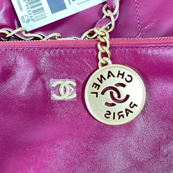 Chanel 22 Large Handbag Shiny Calfskin AS3262 Rose Red