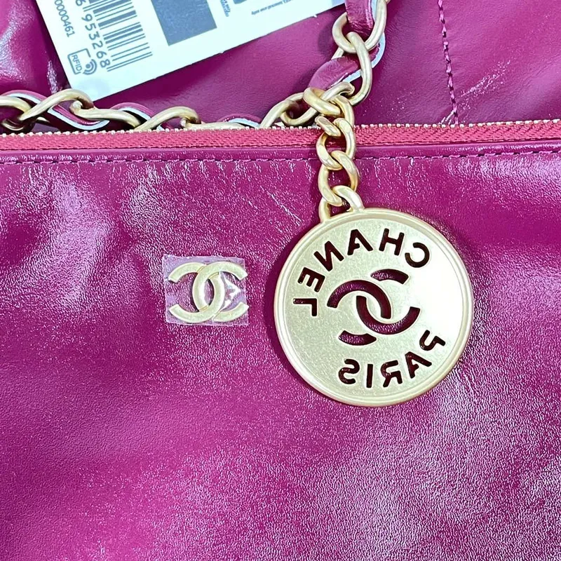 Chanel 22 Large Handbag Shiny Calfskin AS3262 Rose Red