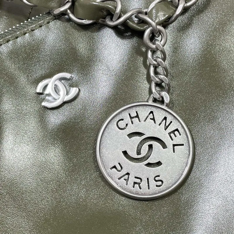 Chanel 22 Large Handbag Shiny Calfskin AS3262 Dark Green
