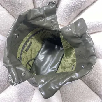 Chanel 22 Small Handbag Shiny Calfskin AS3260 Dark Green