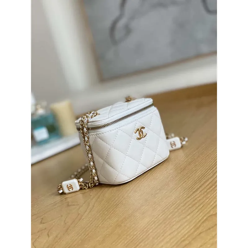 Chanel A68101 Mini Vanity with Chain Lambskin Gold White