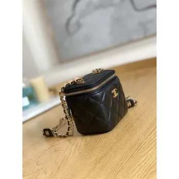 Chanel A68101 Mini Vanity with Chain Lambskin Gold Black