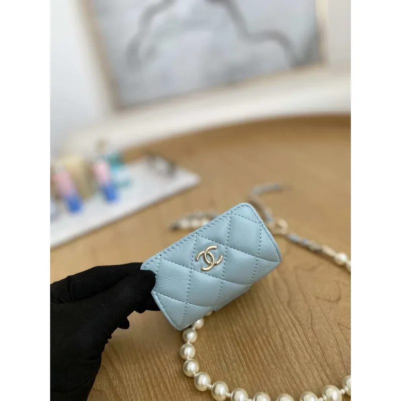 Chanel A81181 22 Spring/Summer Pearl chain belt bag Blue