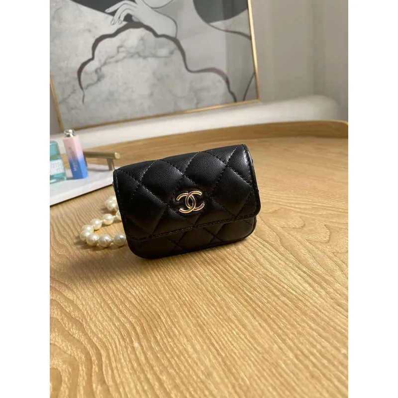 Chanel A81181 22 Spring/Summer Pearl chain belt bag Black