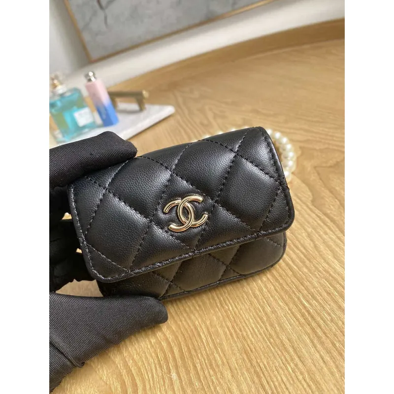 Chanel A81181 22 Spring/Summer Pearl chain belt bag Black