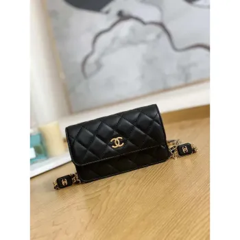 Chanel A68098 Mini Flap Bag Lambskin Onyx Small Square Stewardess Bag Black