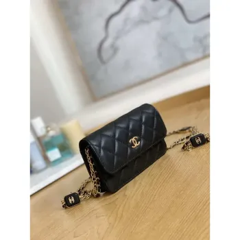 Chanel A68098 Mini Flap Bag Lambskin Onyx Small Square Stewardess Bag Black