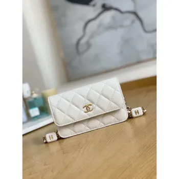 Chanel A68098 Mini Flap Bag Lambskin Onyx Small Square Stewardess Bag White