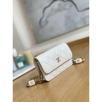 Chanel A68098 Mini Flap Bag Lambskin Onyx Small Square Stewardess Bag White