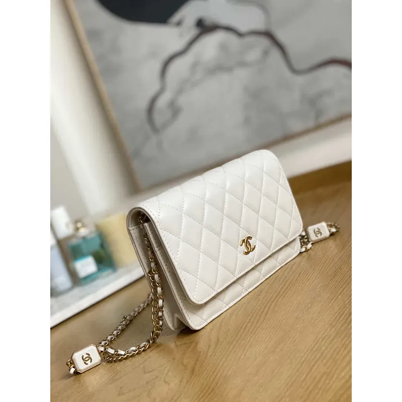 Chanel A81217 Flap Bag Lambskin Onyx Small Square Stewardess Bag White