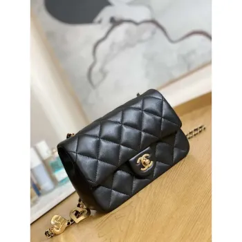 Chanel AS3457 Mini Flap Bag Lambskin & Gold Tone Metal Black
