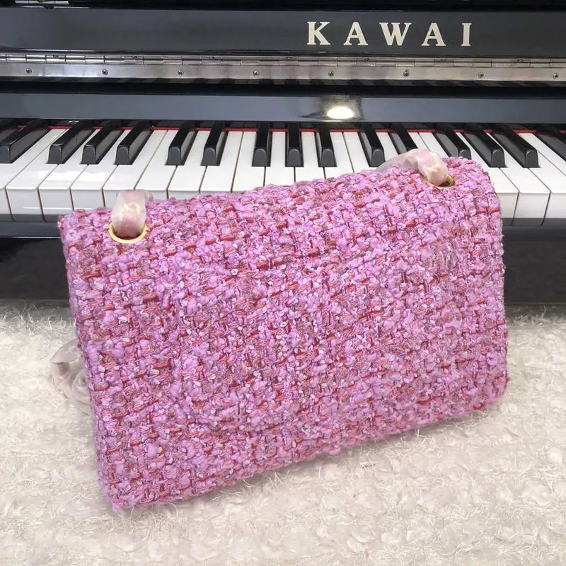 Chanel A01112 Flap Handbag Classic Bag Tweed Pink