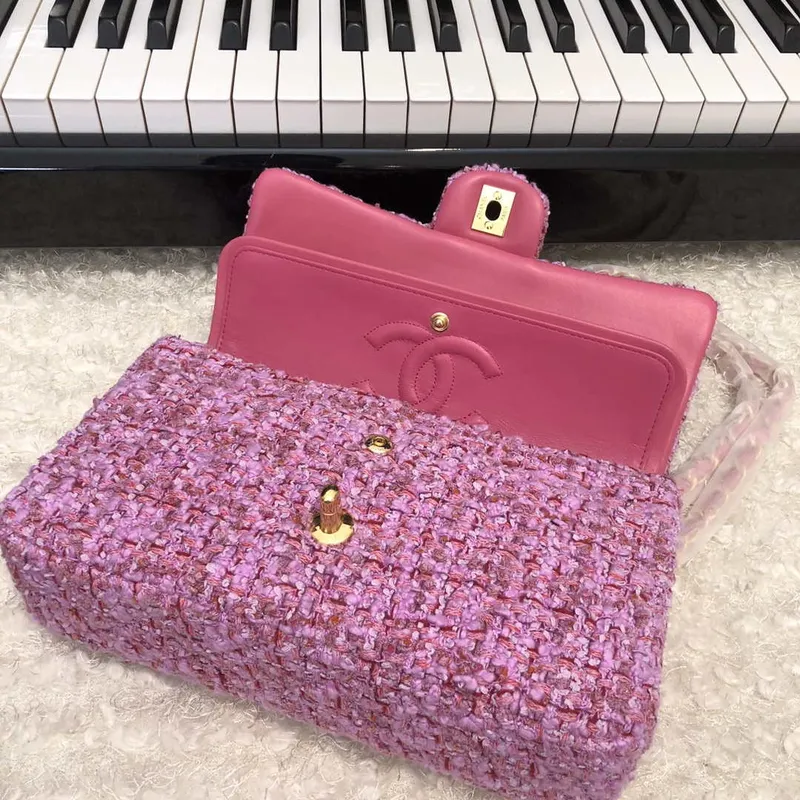 Chanel A01112 Flap Handbag Classic Bag Tweed Pink