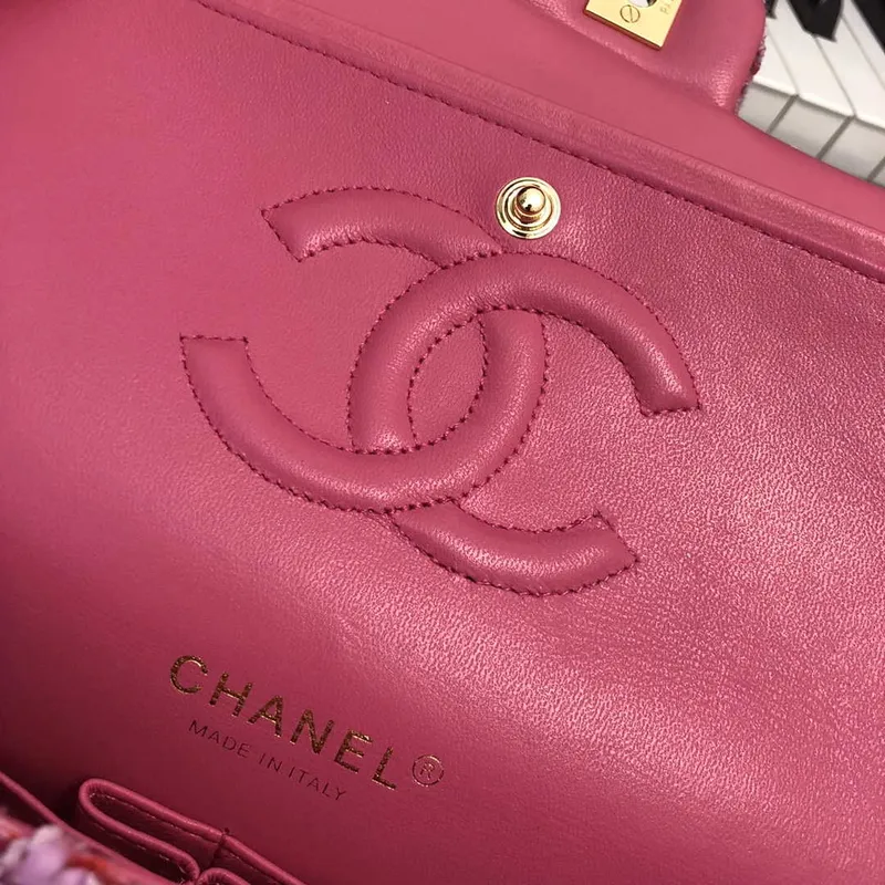 Chanel A01112 Flap Handbag Classic Bag Tweed Pink