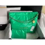 Chanel 22 Handbag AS3261 Shiny Calfskin Gold Tone Metal Green