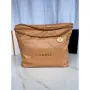 Chanel 22 Handbag AS3261 Shiny Calfskin Gold Tone Metal Camel