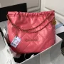 Chanel 22 Handbag AS3261 Shiny Calfskin Gold Tone Metal Coral Pink