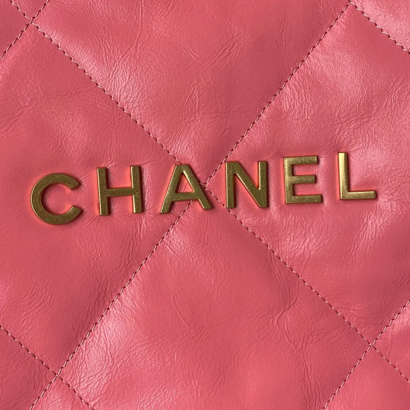 Chanel 22 Handbag AS3261 Shiny Calfskin Gold Tone Metal Coral Pink