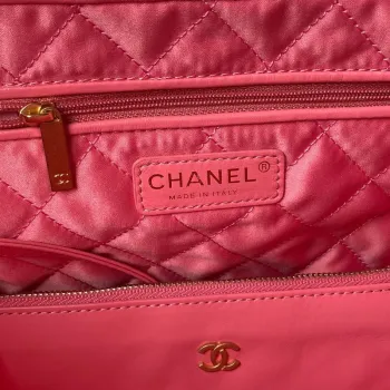 Chanel 22 Handbag AS3261 Shiny Calfskin Gold Tone Metal Coral Pink