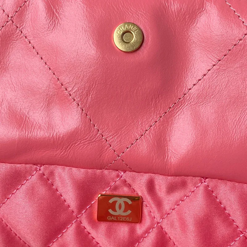 Chanel 22 Handbag AS3261 Shiny Calfskin Gold Tone Metal Coral Pink