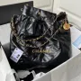 Chanel 22 Handbag AS3261 Shiny Calfskin Gold Tone Metal Black Logo Gold