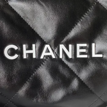 Chanel 22 Handbag AS3261 Shiny Calfskin Gold Tone Metal Black Logo White