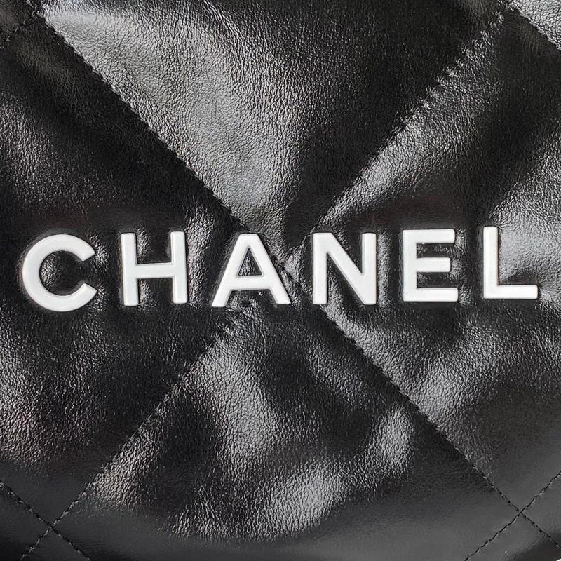 Chanel 22 Handbag AS3261 Shiny Calfskin Gold Tone Metal Black Logo White