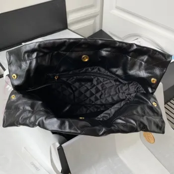 Chanel 22 Handbag AS3261 Shiny Calfskin Gold Tone Metal Black Logo White
