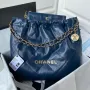 Chanel 22 Handbag AS3261 Shiny Calfskin Gold Tone Metal Navy Blue