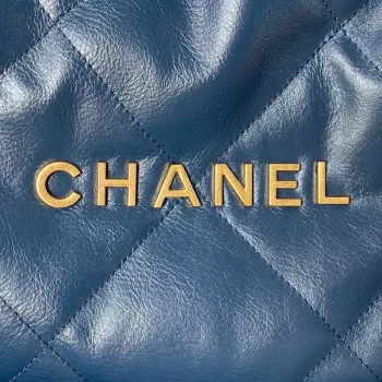 Chanel 22 Handbag AS3261 Shiny Calfskin Gold Tone Metal Navy Blue