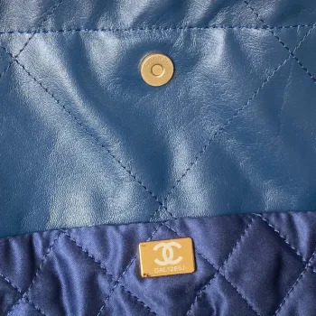 Chanel 22 Handbag AS3261 Shiny Calfskin Gold Tone Metal Navy Blue