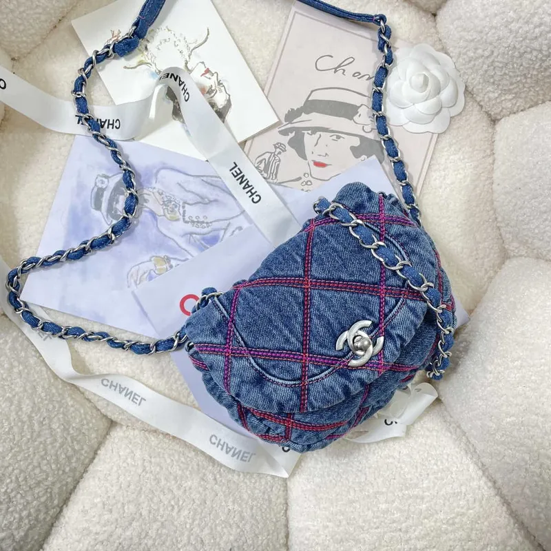 Chanel AS3187 22A Beach Denim mini saddle bag Denim blue