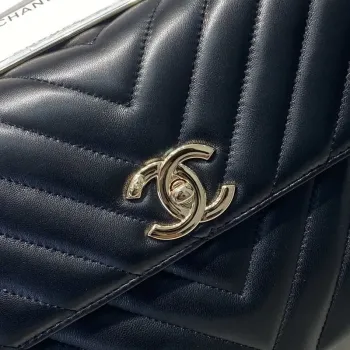 Chanel A92236 Flap Bag With Top Handle Lambskin & Gold Tone Metal V Gird Black