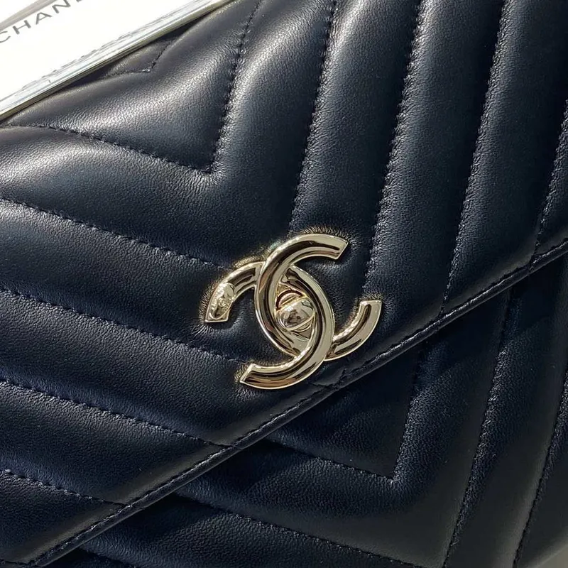 Chanel A92236 Flap Bag With Top Handle Lambskin & Gold Tone Metal V Gird Black