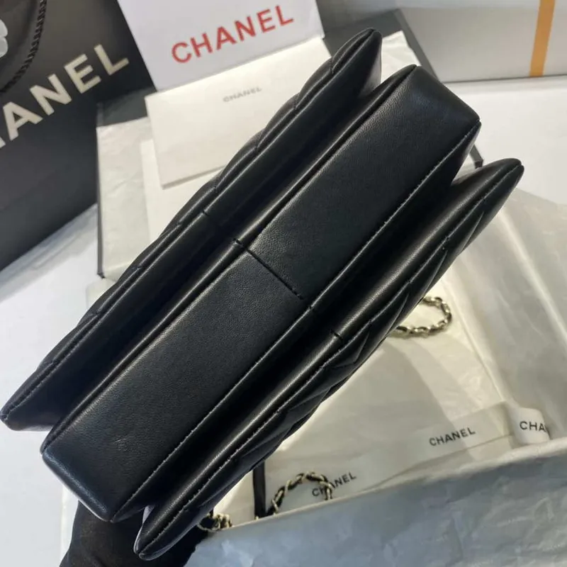 Chanel A92236 Flap Bag With Top Handle Lambskin & Gold Tone Metal V Gird Black