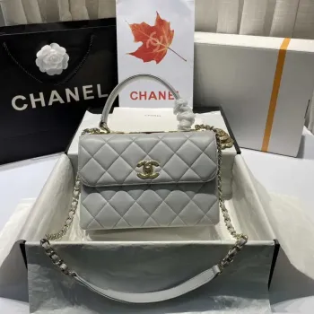 Chanel A92236 Flap Bag With Top Handle Lambskin & Gold Tone Metal Gray