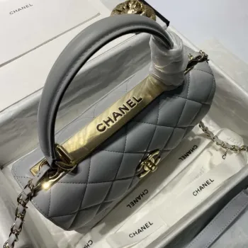 Chanel A92236 Flap Bag With Top Handle Lambskin & Gold Tone Metal Gray