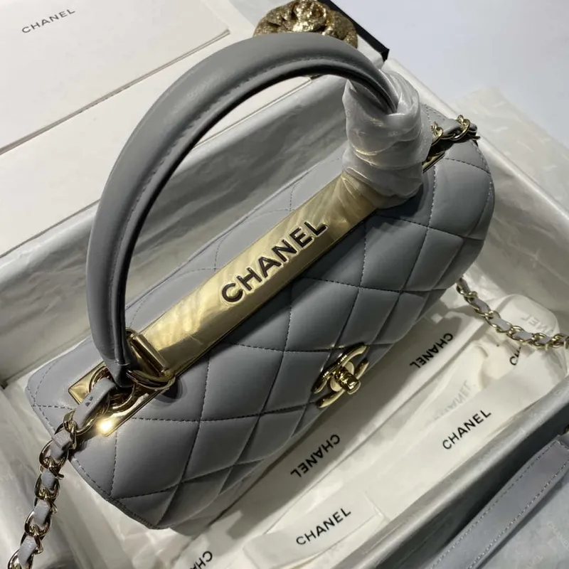 Chanel A92236 Flap Bag With Top Handle Lambskin & Gold Tone Metal Gray