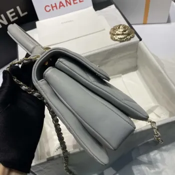 Chanel A92236 Flap Bag With Top Handle Lambskin & Gold Tone Metal Gray