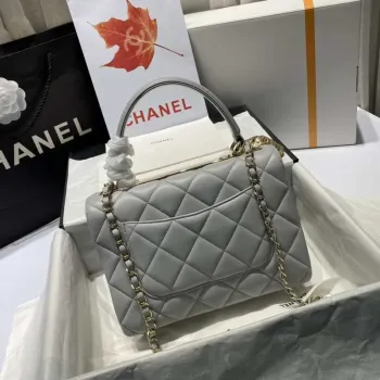 Chanel A92236 Flap Bag With Top Handle Lambskin & Gold Tone Metal Gray