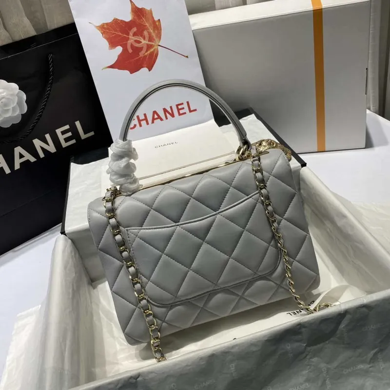 Chanel A92236 Flap Bag With Top Handle Lambskin & Gold Tone Metal Gray