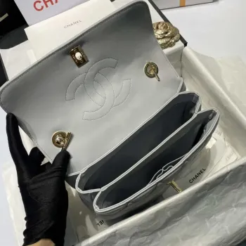 Chanel A92236 Flap Bag With Top Handle Lambskin & Gold Tone Metal Gray