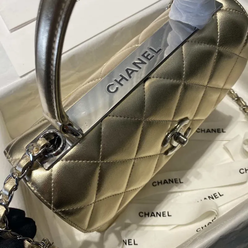 Chanel A92236 Flap Bag With Top Handle Lambskin & Gold Tone Metal Gold
