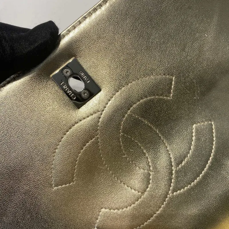 Chanel A92236 Flap Bag With Top Handle Lambskin & Gold Tone Metal Gold