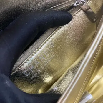 Chanel A92236 Flap Bag With Top Handle Lambskin & Gold Tone Metal Gold