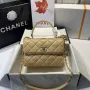 Chanel A92236 Flap Bag With Top Handle Lambskin & Gold Tone Metal Apricot